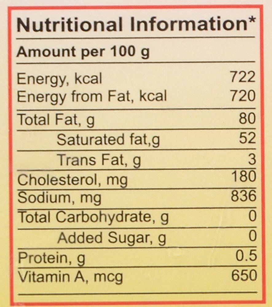 amul butter nutritional value per 100g