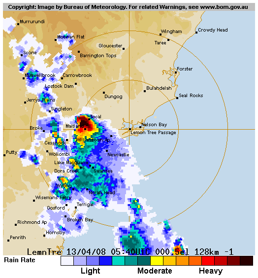 128 km newcastle radar