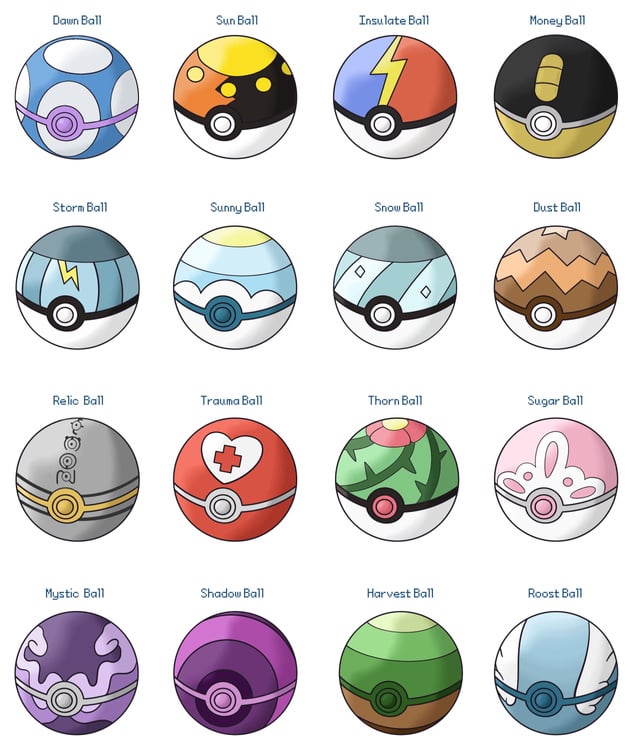 list of pokeballs with pictures