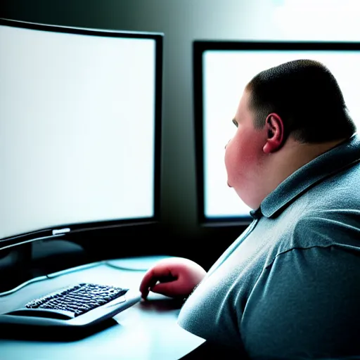 fat guy on a computer