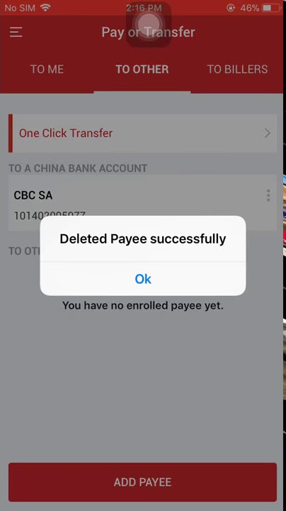 hsbc app delete payee