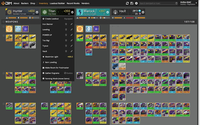 destiny item manager firefox