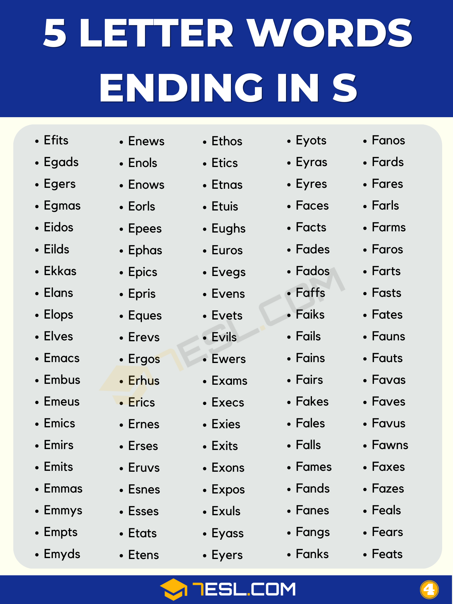 five letter words ending in se