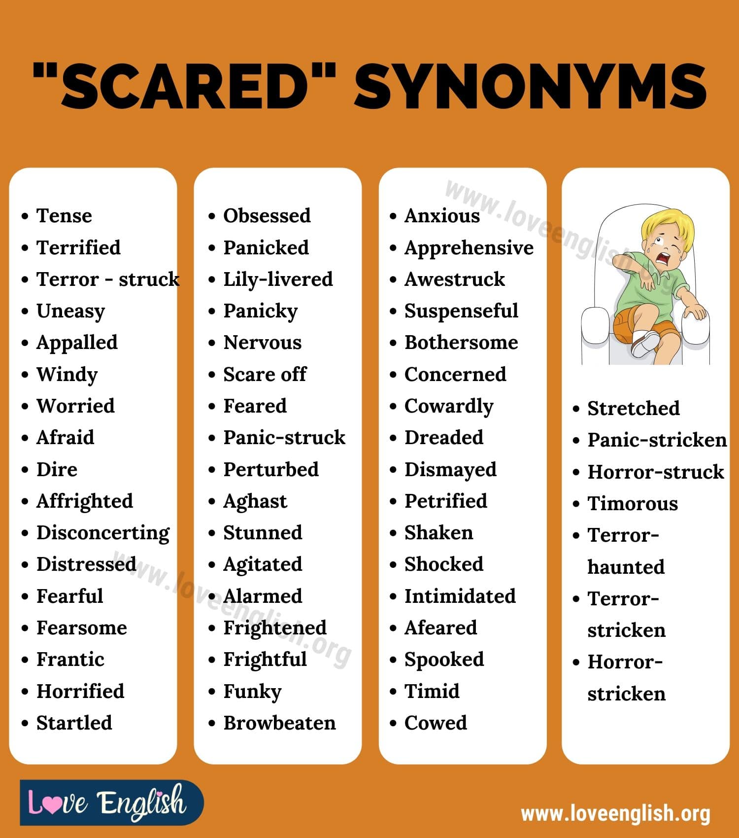 another word for scared