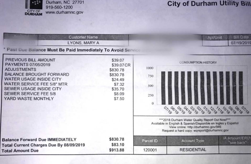 durham nc water bill