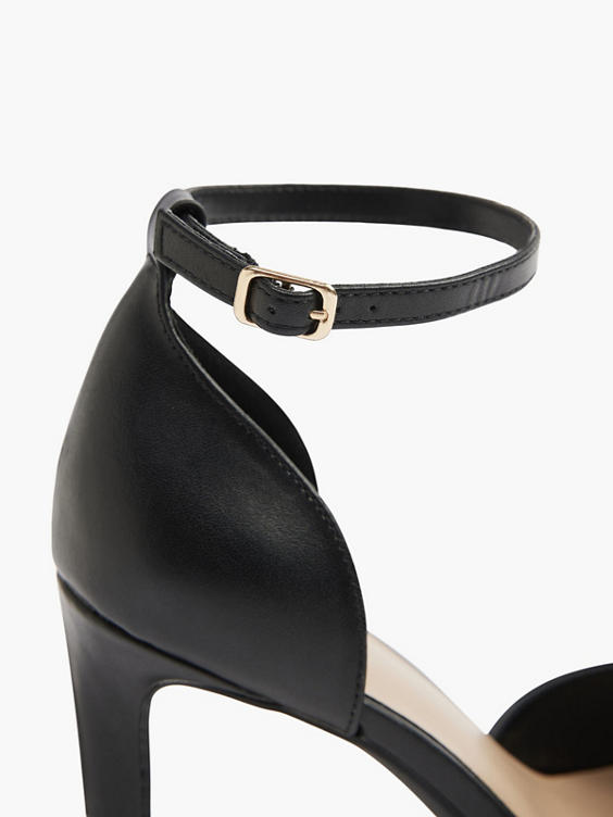 black heels with ankle strap closed toe