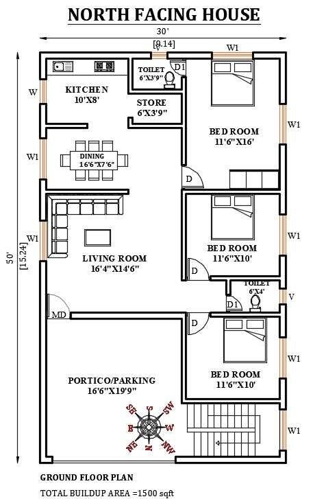 1500 square feet house plans 3 bedroom