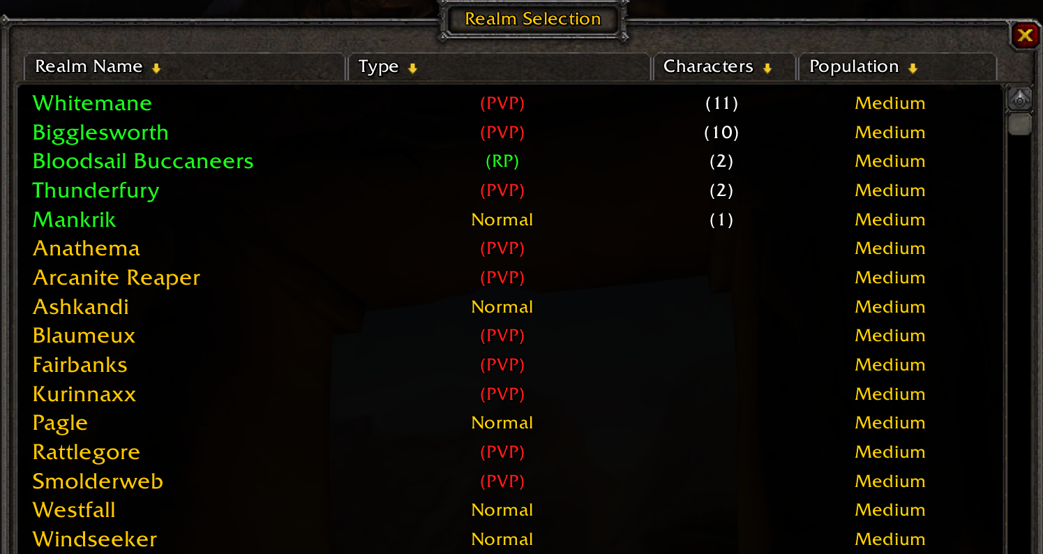 servers classic wow