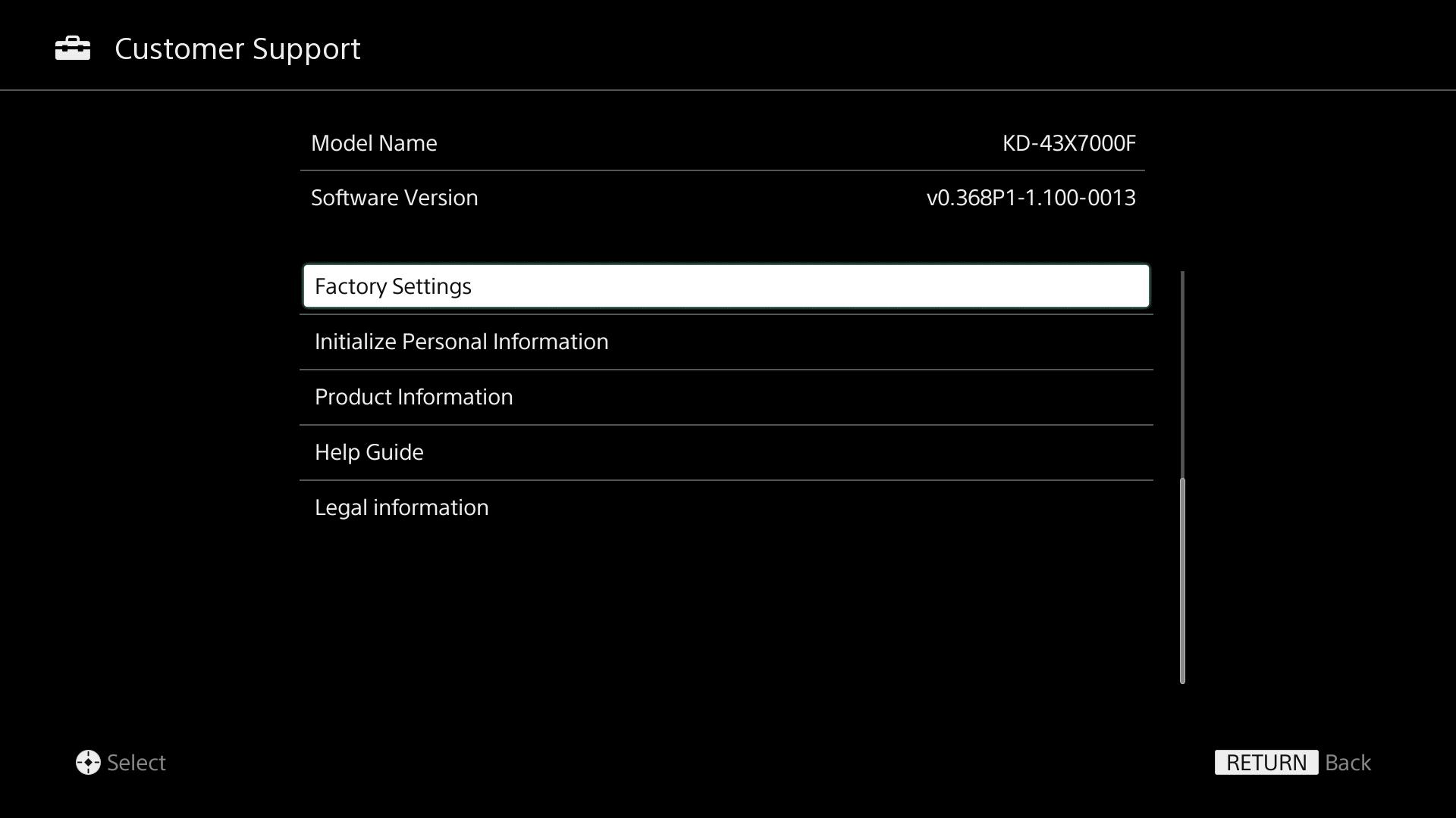 reset sony tv to factory settings