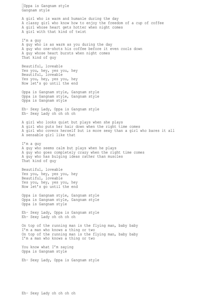 gangnam english lyrics