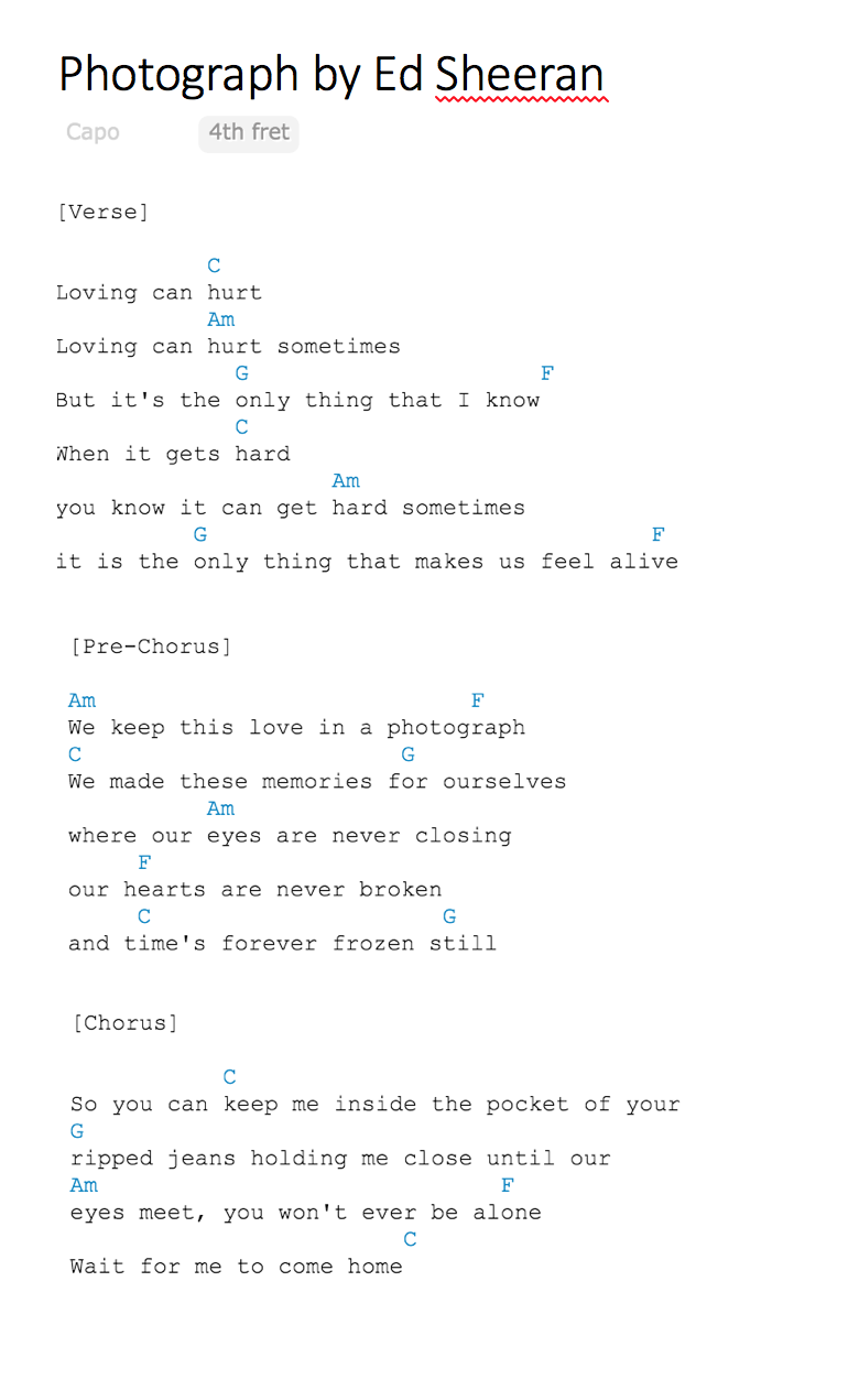 photograph chords by ed sheeran