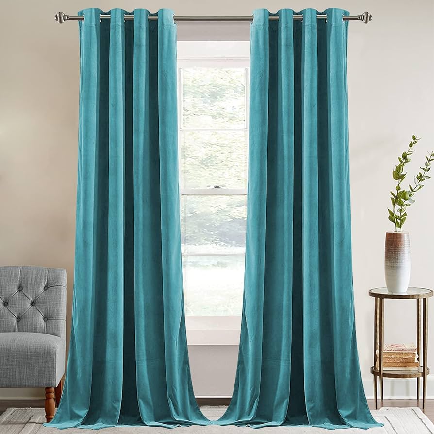 teal velvet drapes