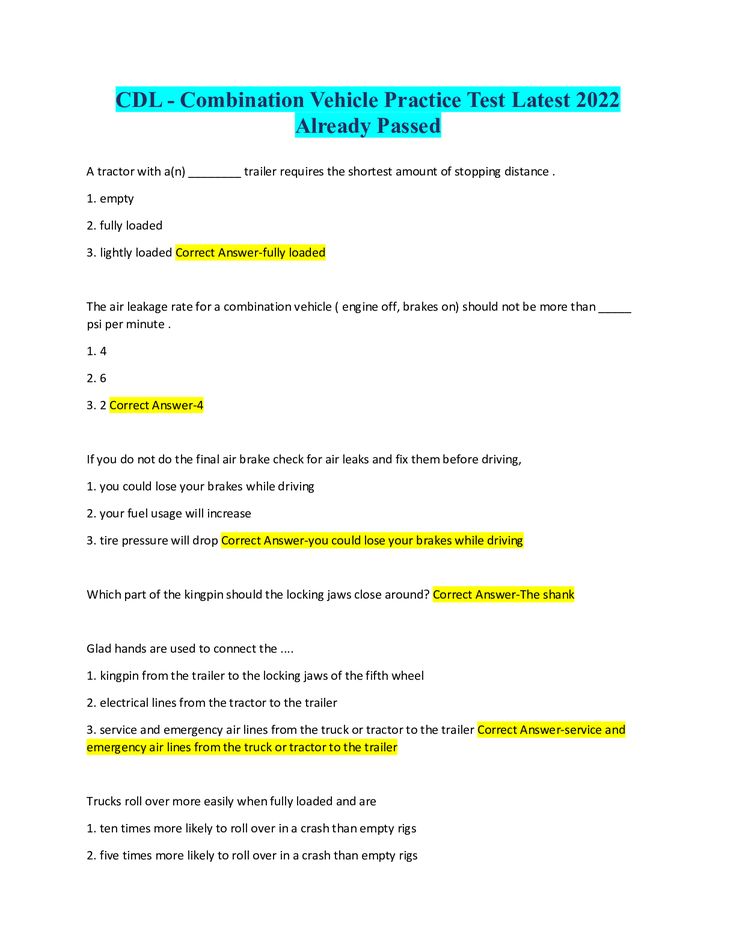 cdl permit combination practice test