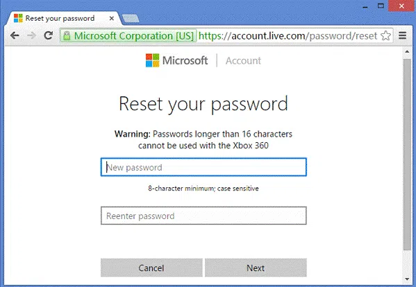 outlook.com password reset