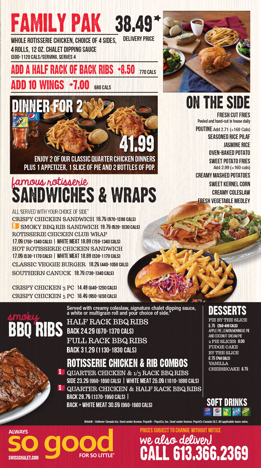 swiss chalet take out menu and prices