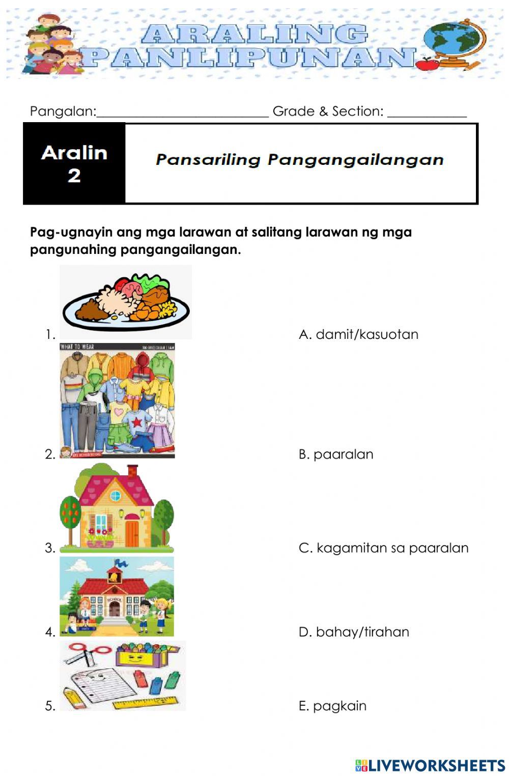 1st araling panlipunan grade 1 worksheets