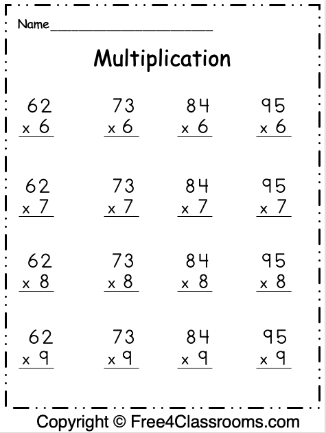 2 digit by 1 digit multiplication worksheets