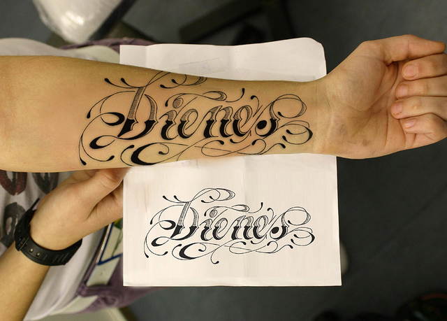 inside forearm name tattoos