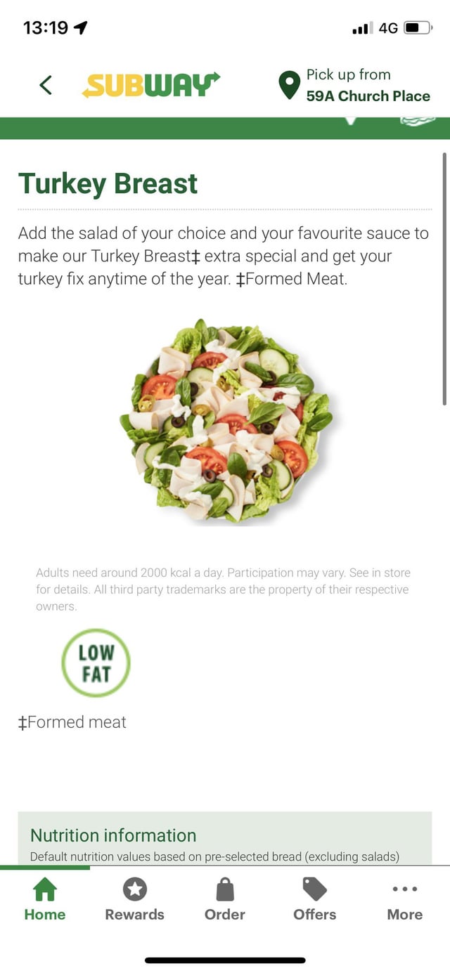 calories in a subway salad