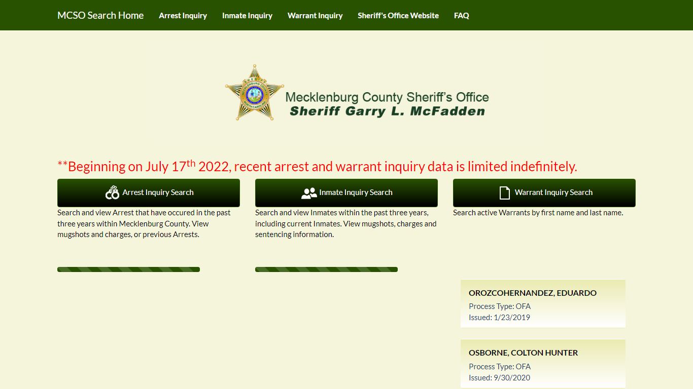 mecklenburg county arrest lookup