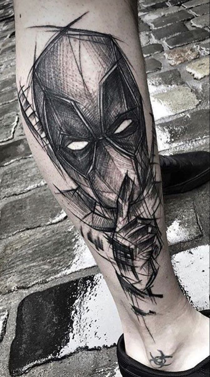 deadpool tattoo black and white