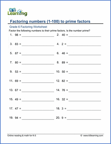 6th grade prime factorization worksheet