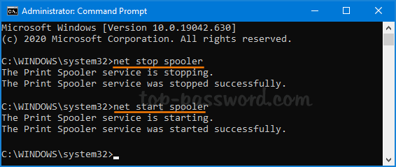 cmd restart spooler service