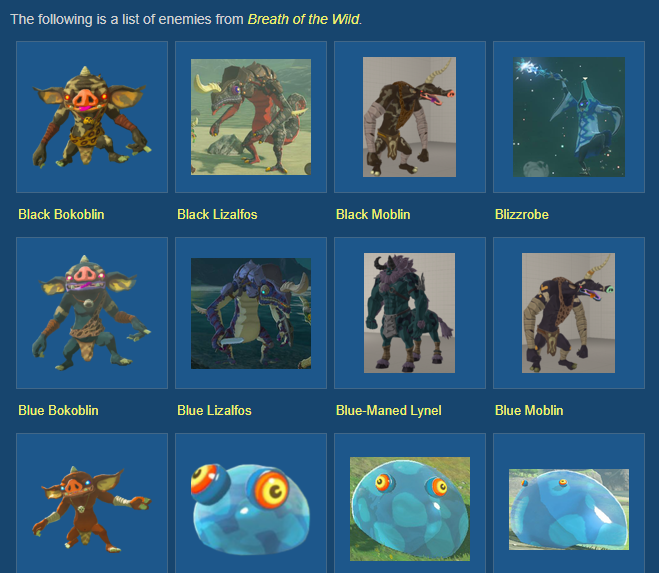 list of enemies in breath of the wild