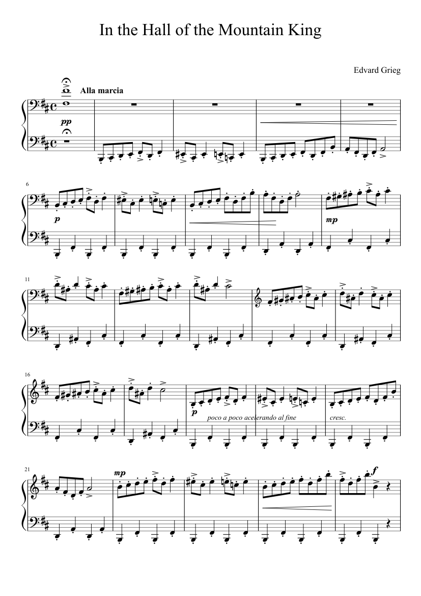 the hall of the mountain king sheet music