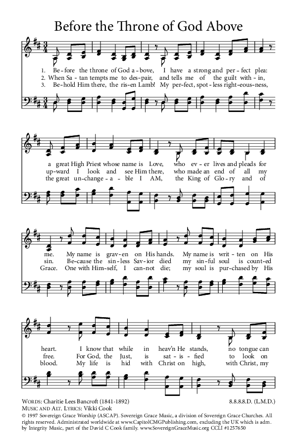 sovereign grace music before the throne of god above lyrics