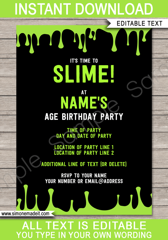 slime birthday party invitations