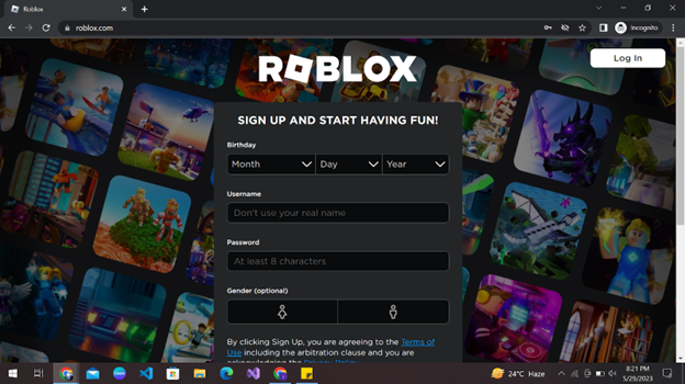 sign up for roblox