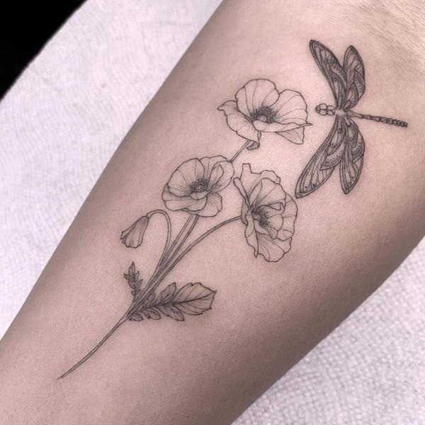 dragonfly and flower tattoos