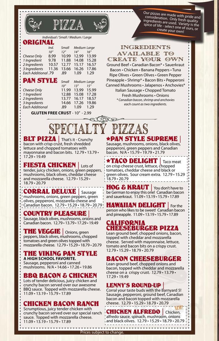 pizza corral holmen wi menu