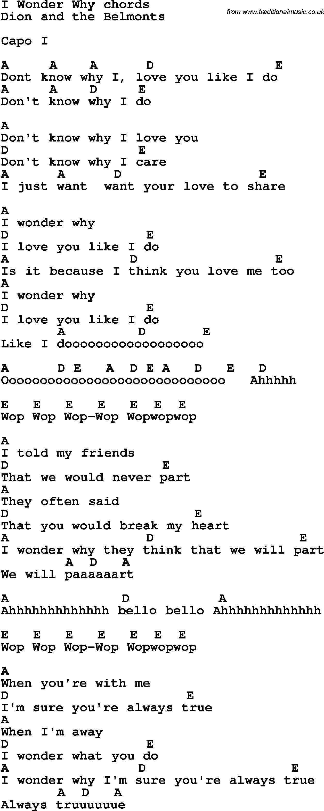 lyrics to i wonder why