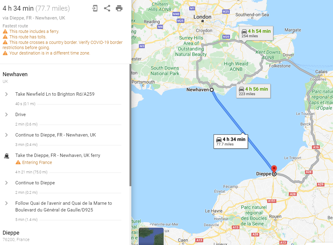 newhaven to dieppe map