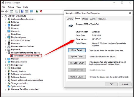 synaptics pointing device driver