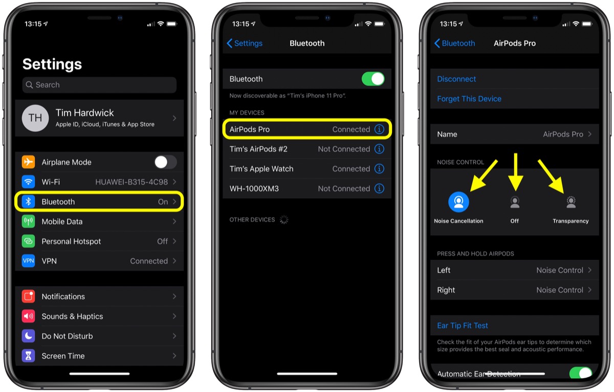 how to turn noise cancellation on airpods