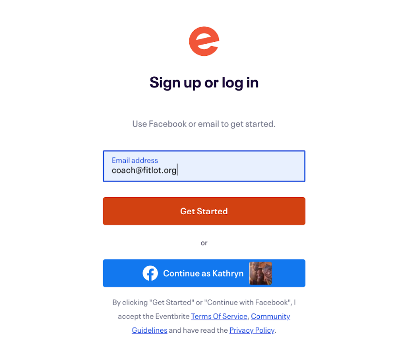 eventbrite login page