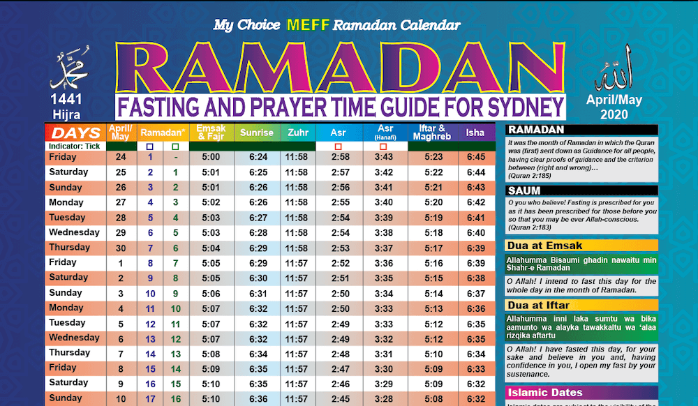 sydney ramadan timetable