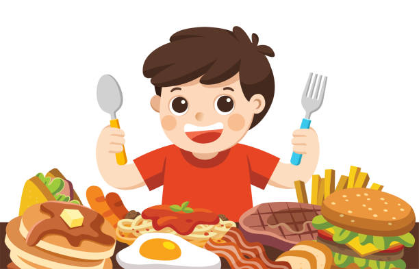 children eating food clipart