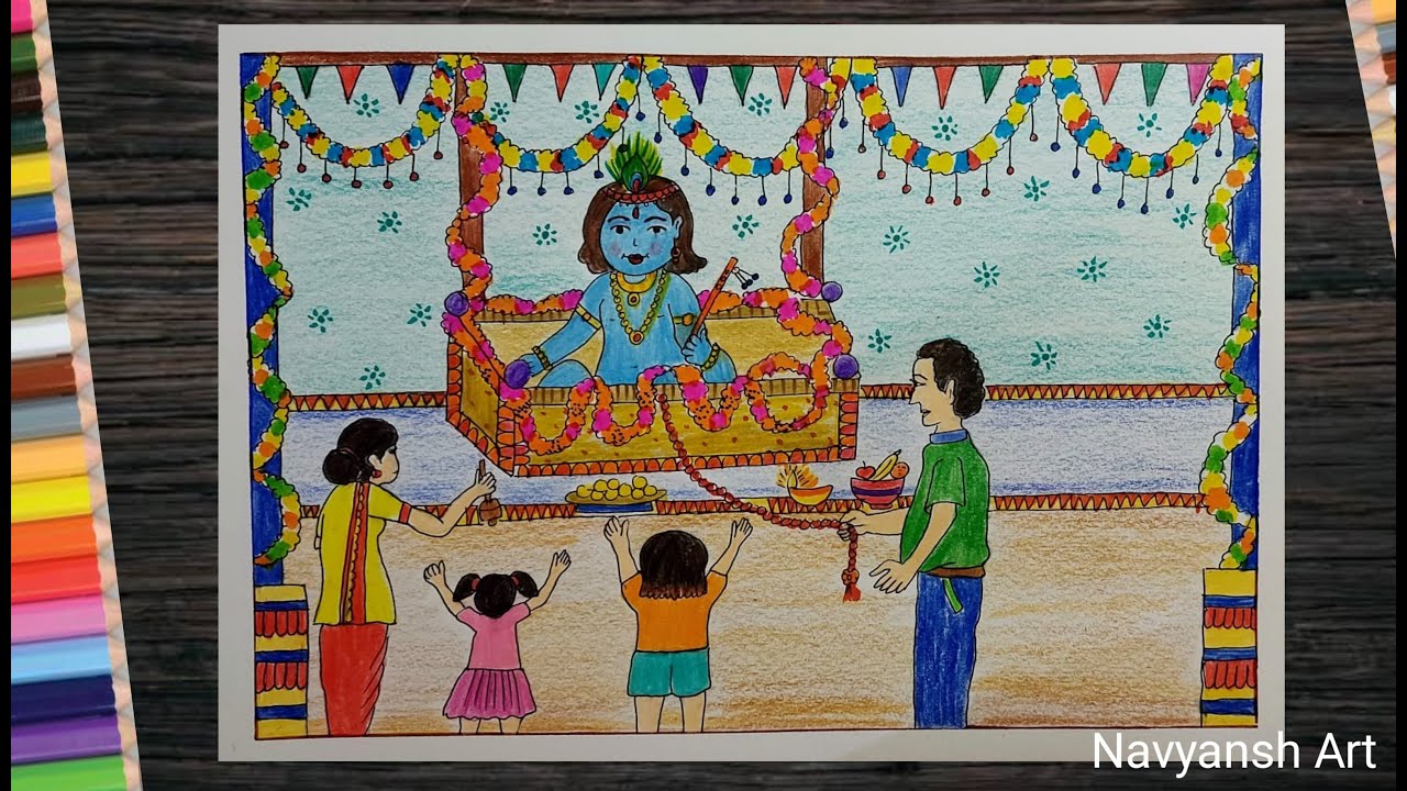 janmashtami scene drawing