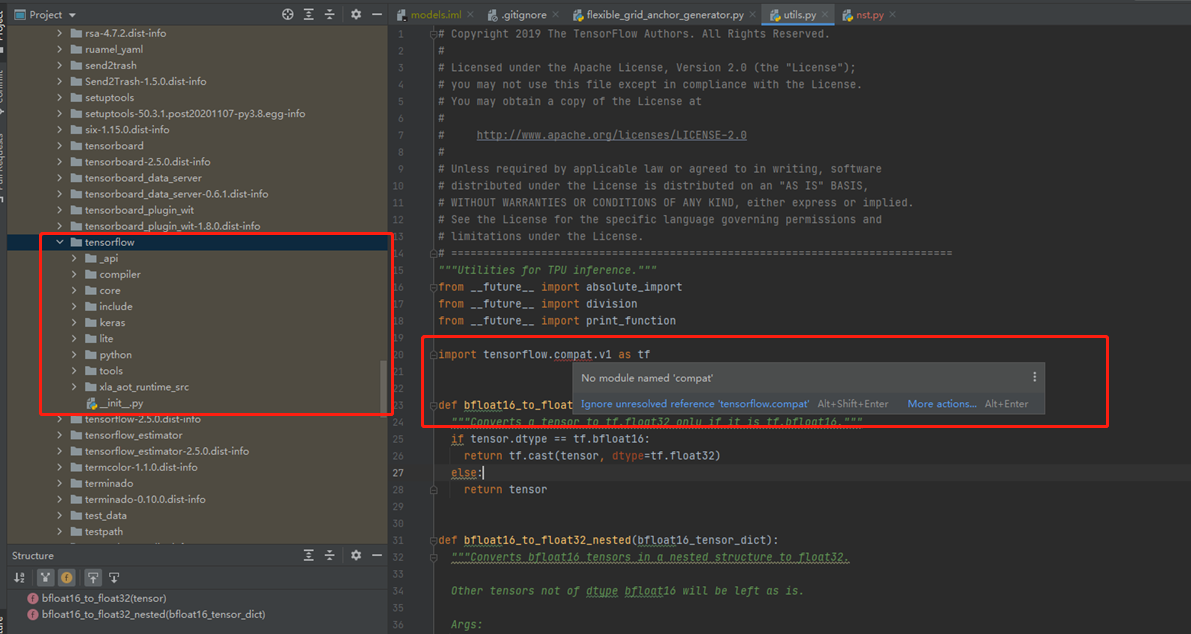 modulenotfounderror no module named tensorflow pycharm