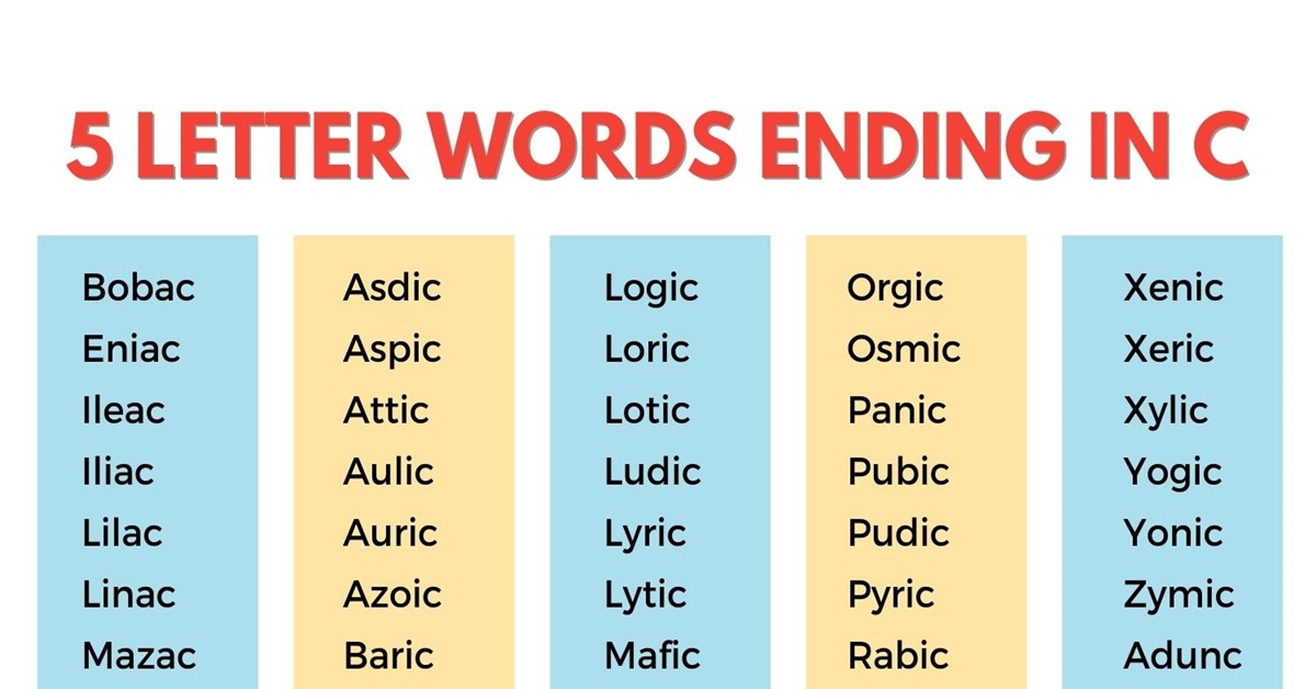 five letter words ending ic