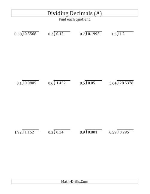 dividing decimals exercises