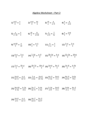 solving algebraic fractions worksheet