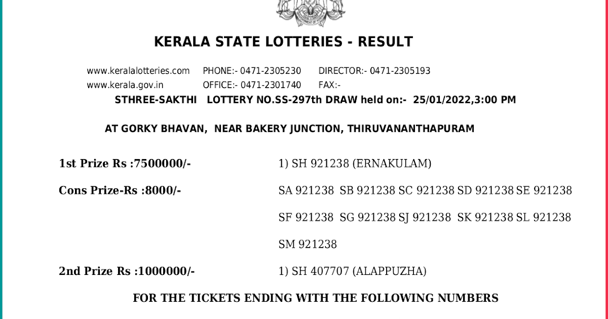 ss 297 kerala lottery result