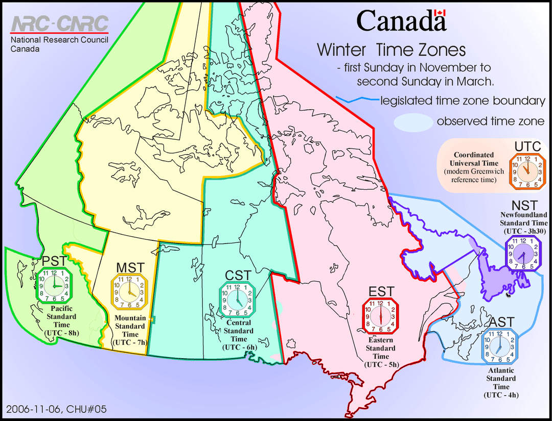 canada time zone utc