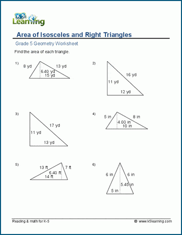 math worksheets area of triangles