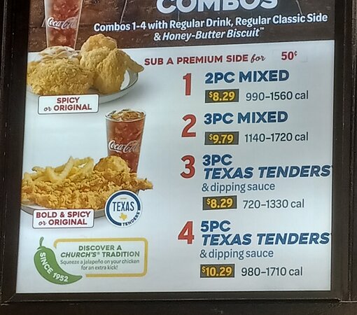 churchs fried chicken menu